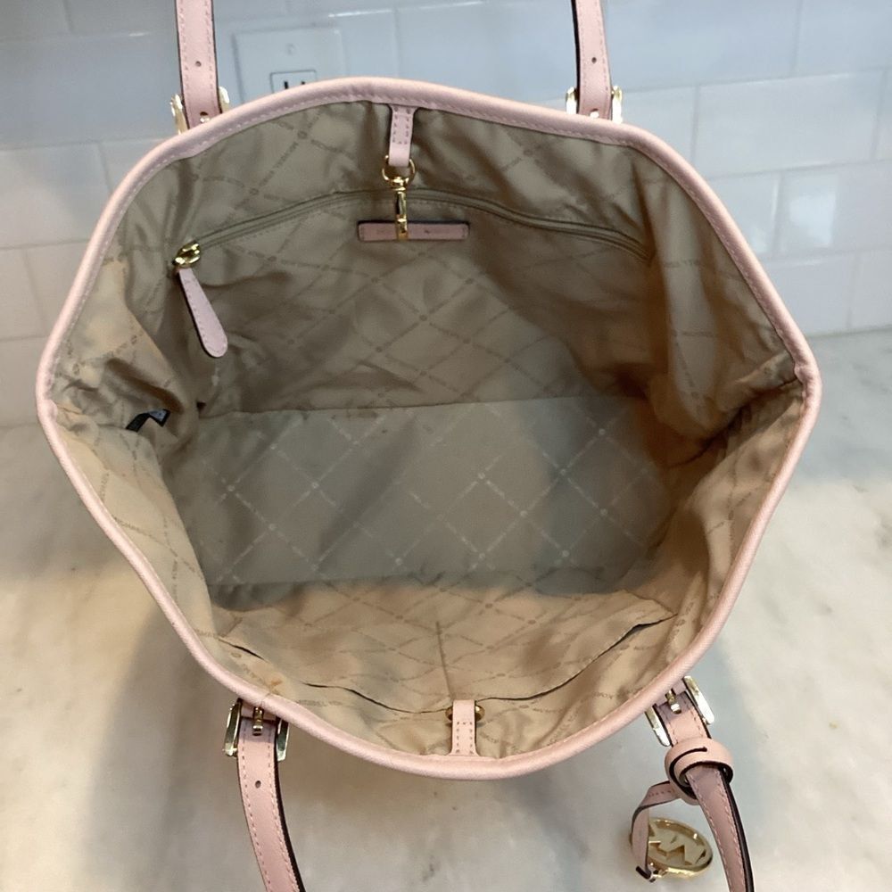 Michael Kors Purse Handbag Leather Jet Set Carry All Pink Tote Bag Pocketbook - Picture 12 of 16